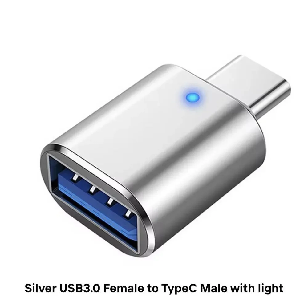2 Pack Silver Aluminum USB-C Adapter USB 3.0 Female with LED Light